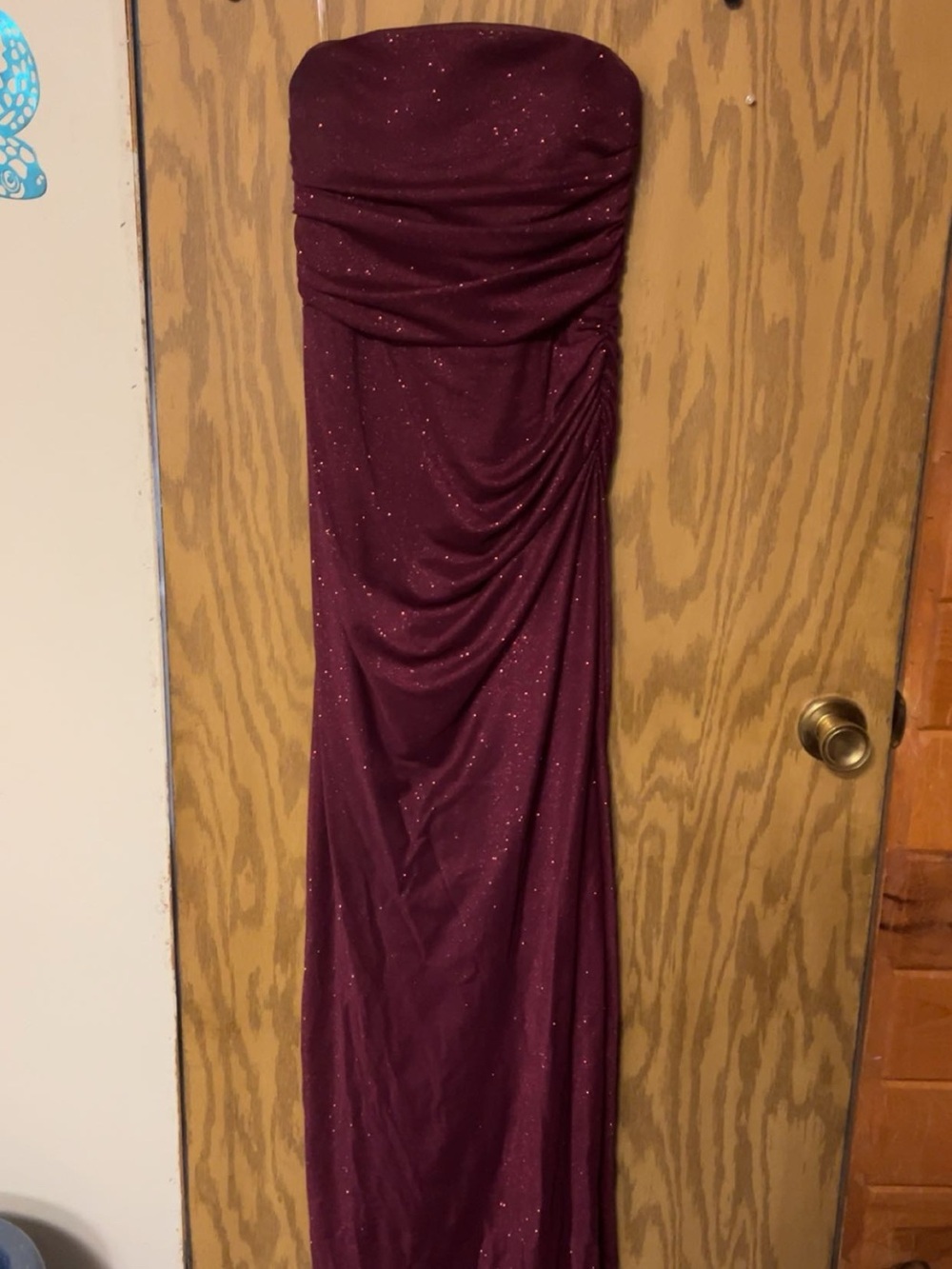 Strapless Sparkle Evening Gown in Deep Burgundy